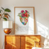 Proverbs 4:23 - Above all else, guard your heart, for everything you do flows from it. Typography Art Print with Heart Flowers