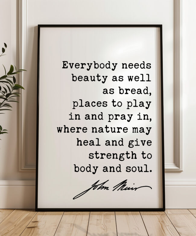 Everybody needs beauty as well as bread • John Muir Quote • Typography Art Print