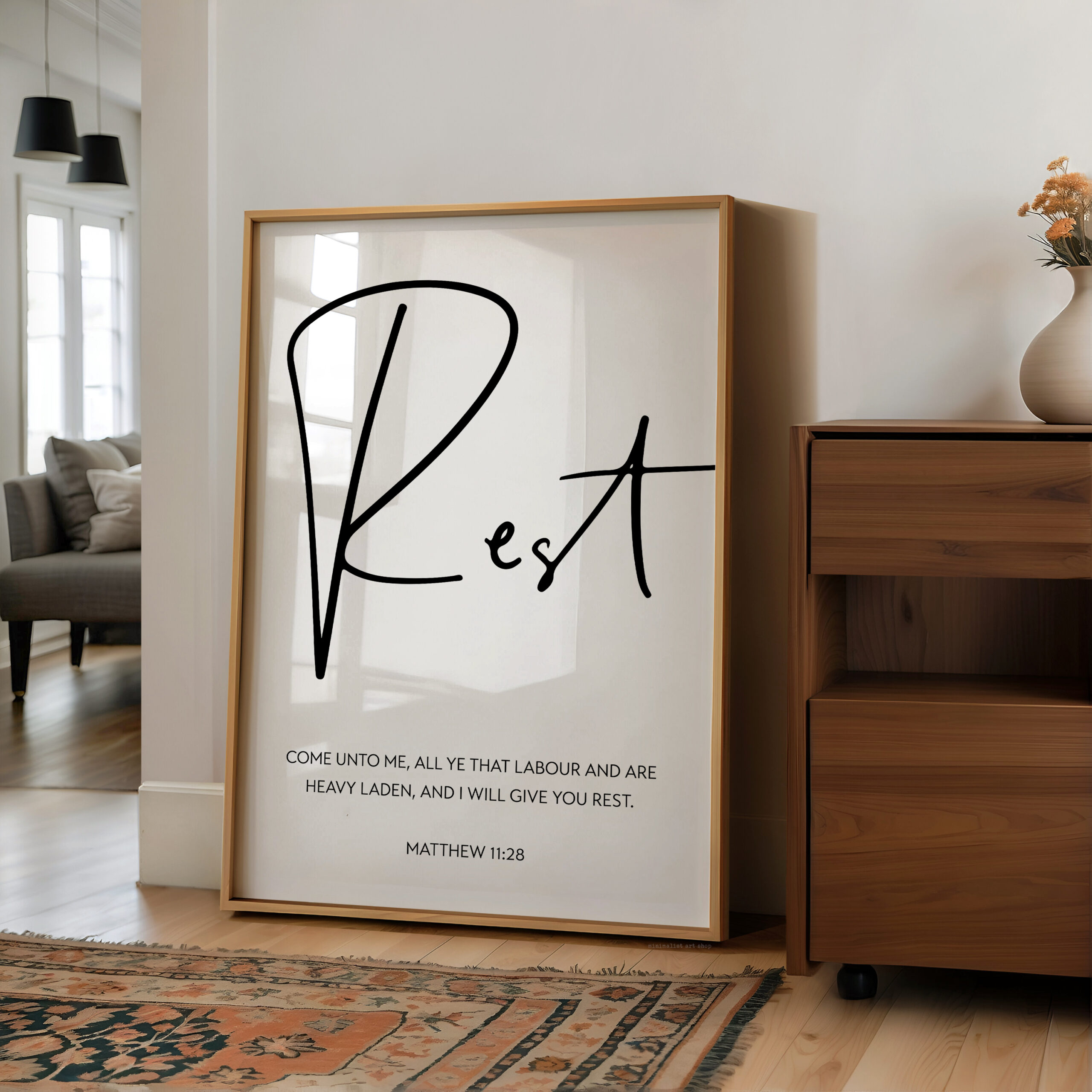 I Will Give You Rest Bible Verse Art, Matthew 11:28 Scripture Print, Christian - Image 10