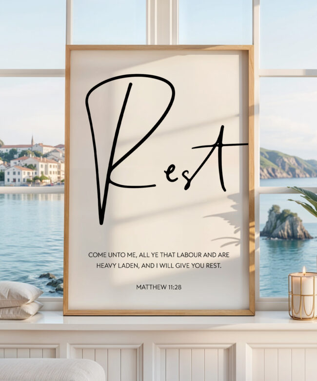 I Will Give You Rest Bible Verse Art, Matthew 11:28 Scripture Print, Christian