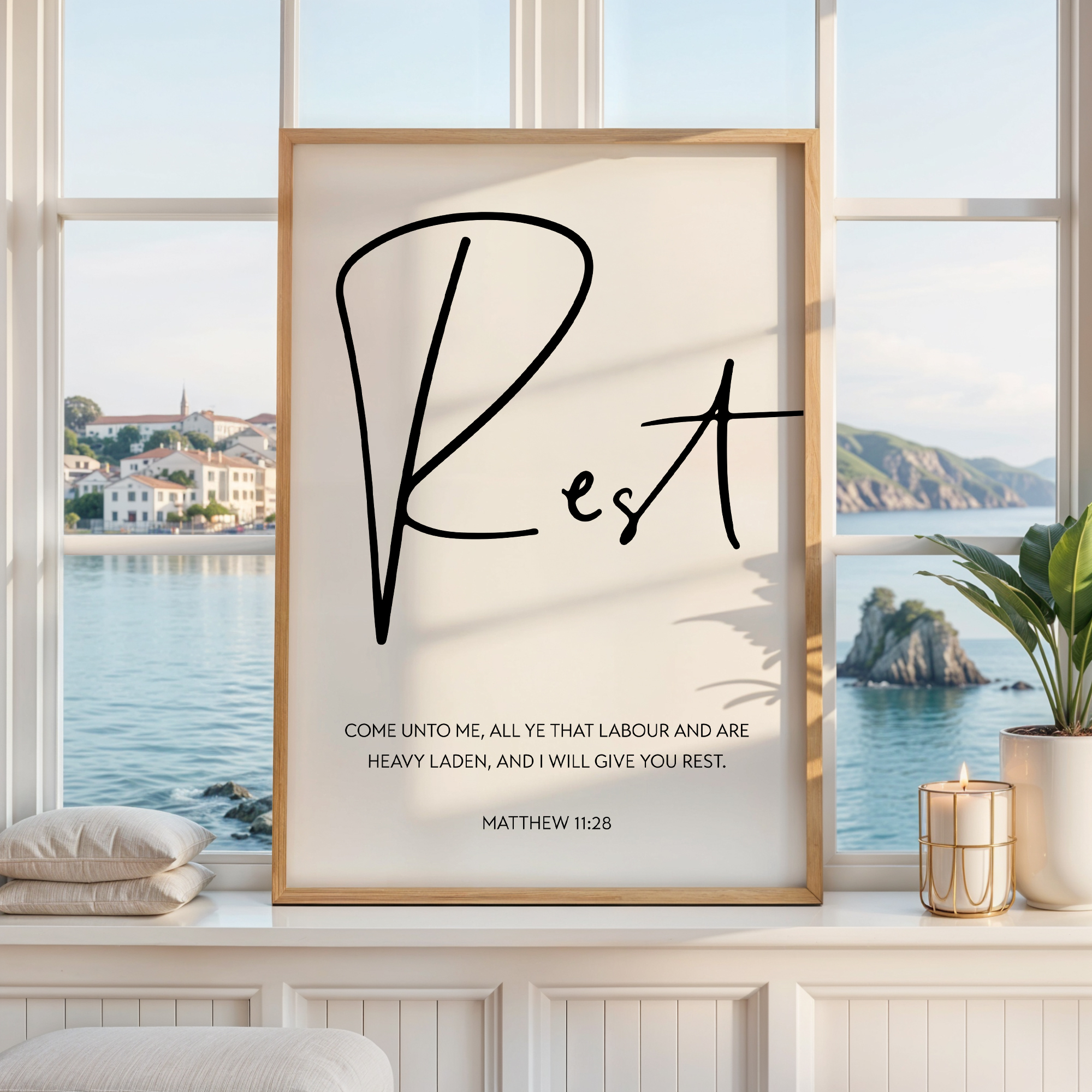 I Will Give You Rest Bible Verse Art, Matthew 11:28 Scripture Print, Christian