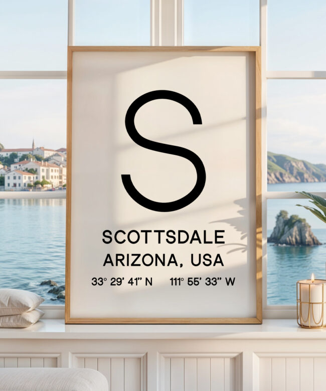 Scottsdale Arizona Wall Art, AZ Print, City GPS Coordinates, Travel Souvenir, Minimalist, Housewarming Gift