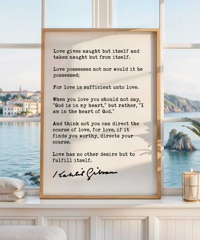 Kahlil Gibran Love Poem Art Print, The Prophet Literary Quote, Wedding Anniversary Gift