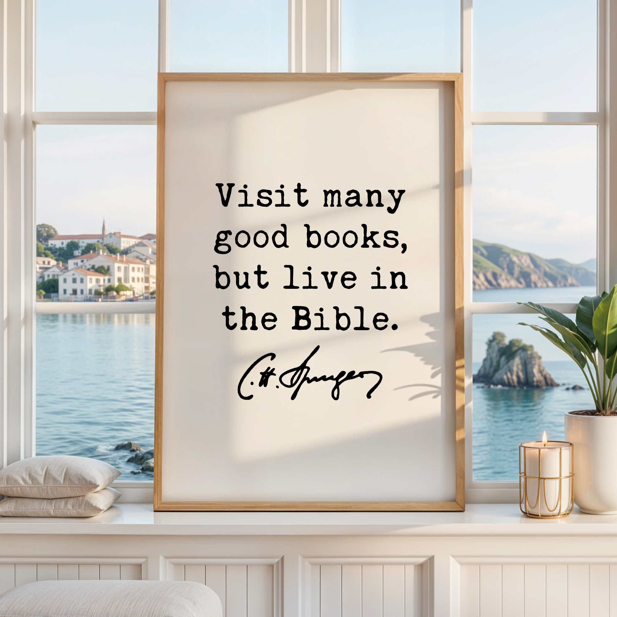 Charles Spurgeon Quote Print, Visit Many Good Books But Live in the Bible, Christian Art