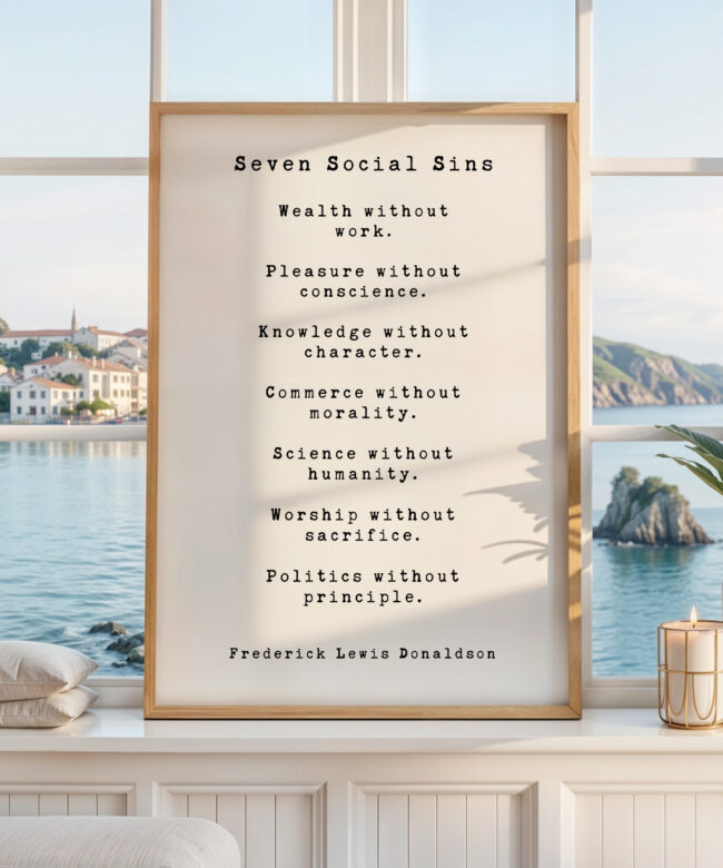 Seven Social Sins Wall Art • Frederick Lewis Donaldson Quote • Typography Art Print