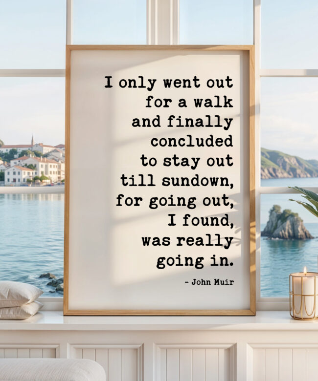John Muir Quote Print, I Only Went Out for a Walk, Hiking Wall Art, Nature Lover Gift