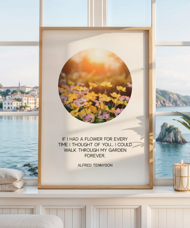 If I Had a Flower Print, Alfred Tennyson Quote, Minimalist Floral Garden Wall Decor