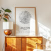Austin Texas Street Map Print With GPS - Modern Typography Wall Decor