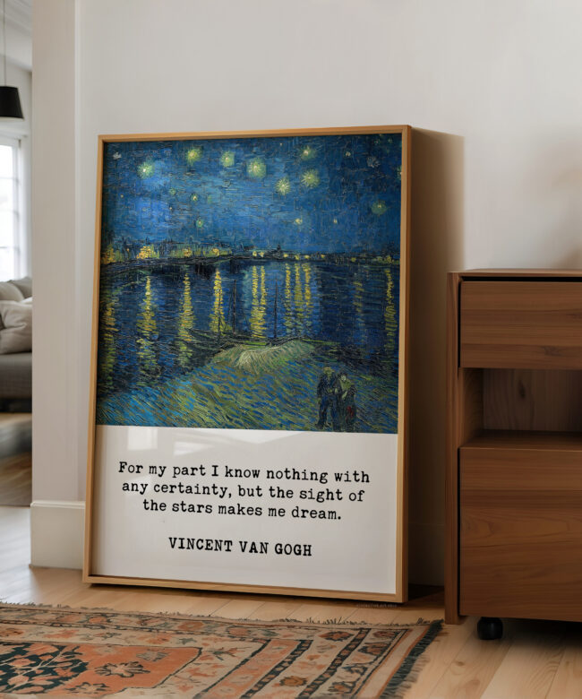 Van Gogh Starry Night Print: Inspirational Quote Wall Art, For my part I know nothing...