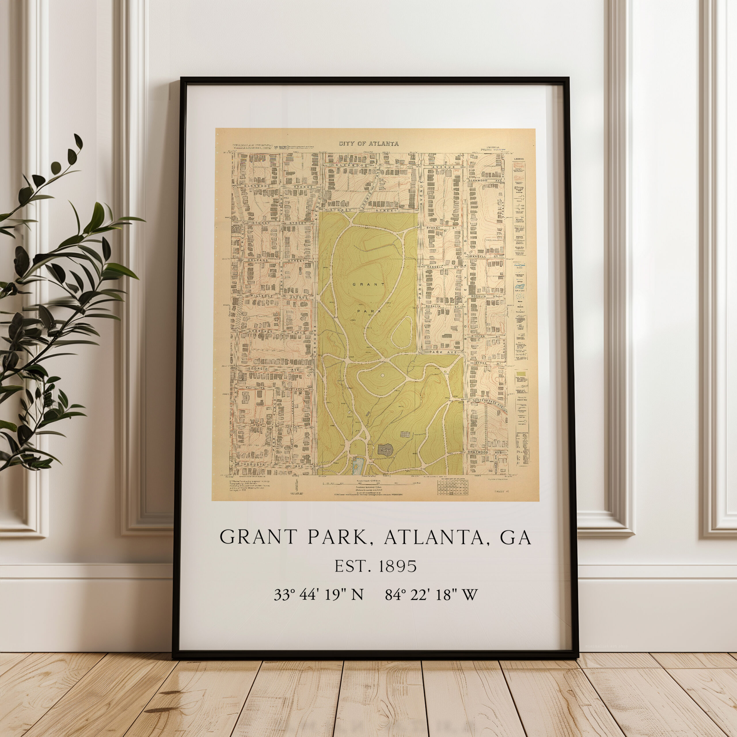 Grant Park, Atlanta, Georgia Vintage Map with GPS Coordinates Minimalist Art Print - Image 6