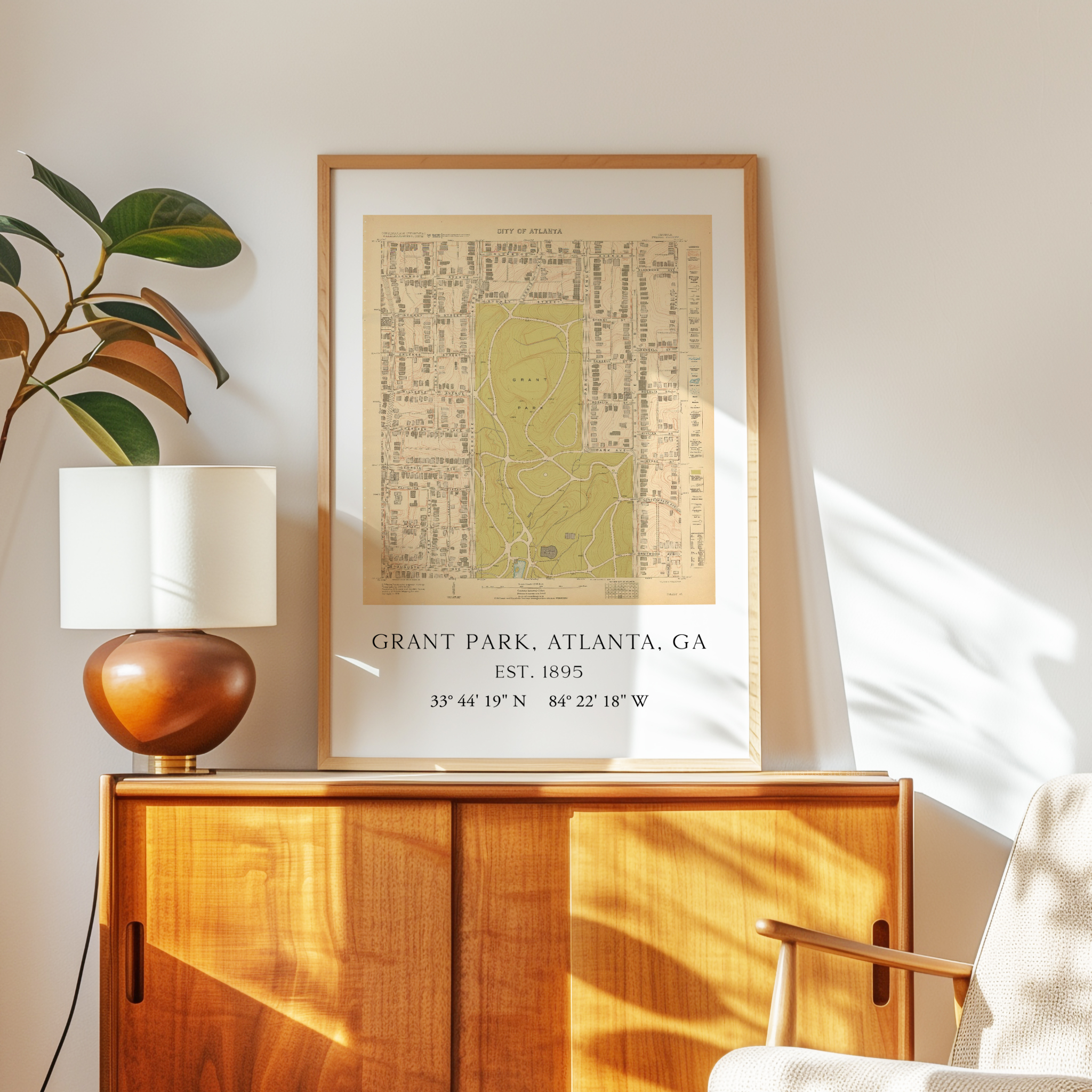 Grant Park, Atlanta, Georgia Vintage Map with GPS Coordinates Minimalist Art Print - Image 8