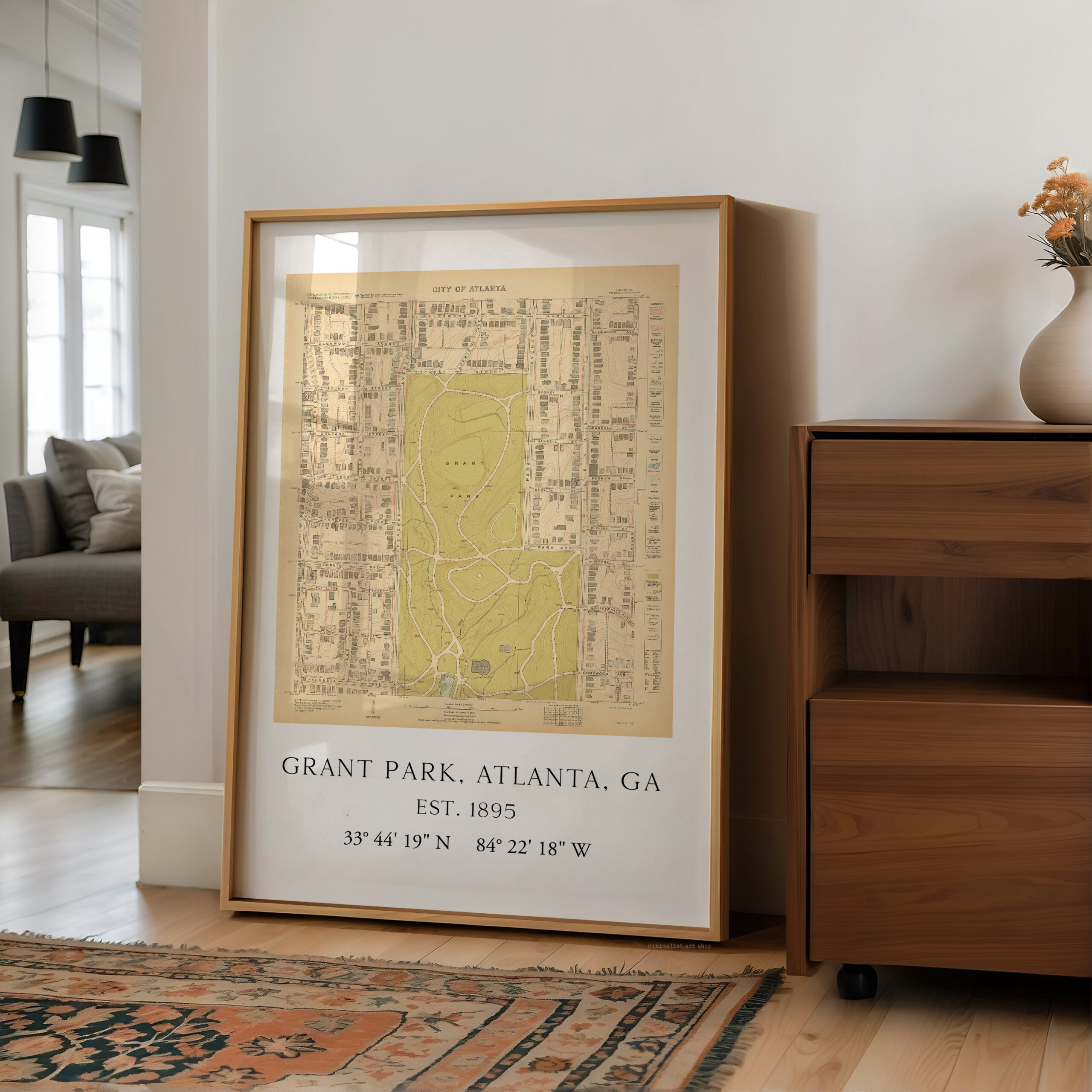 Grant Park, Atlanta, Georgia Vintage Map with GPS Coordinates Minimalist Art Print - Image 9