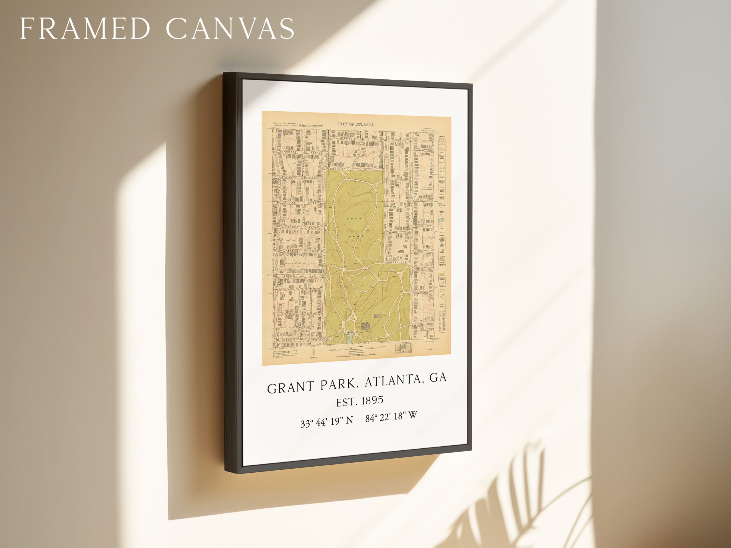 Grant Park, Atlanta, Georgia Vintage Map with GPS Coordinates Minimalist Art Print - Image 3