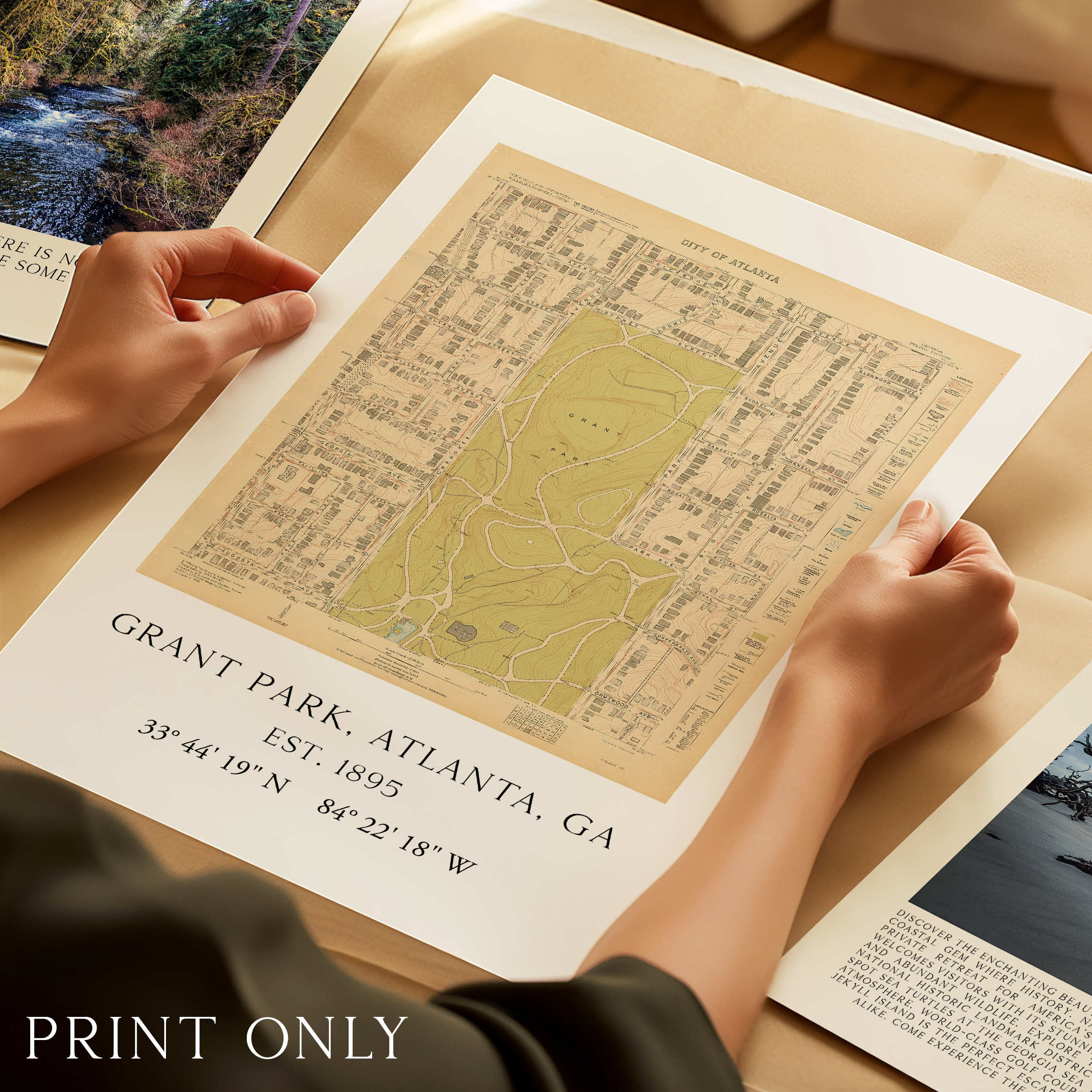 Grant Park, Atlanta, Georgia Vintage Map with GPS Coordinates Minimalist Art Print - Image 4