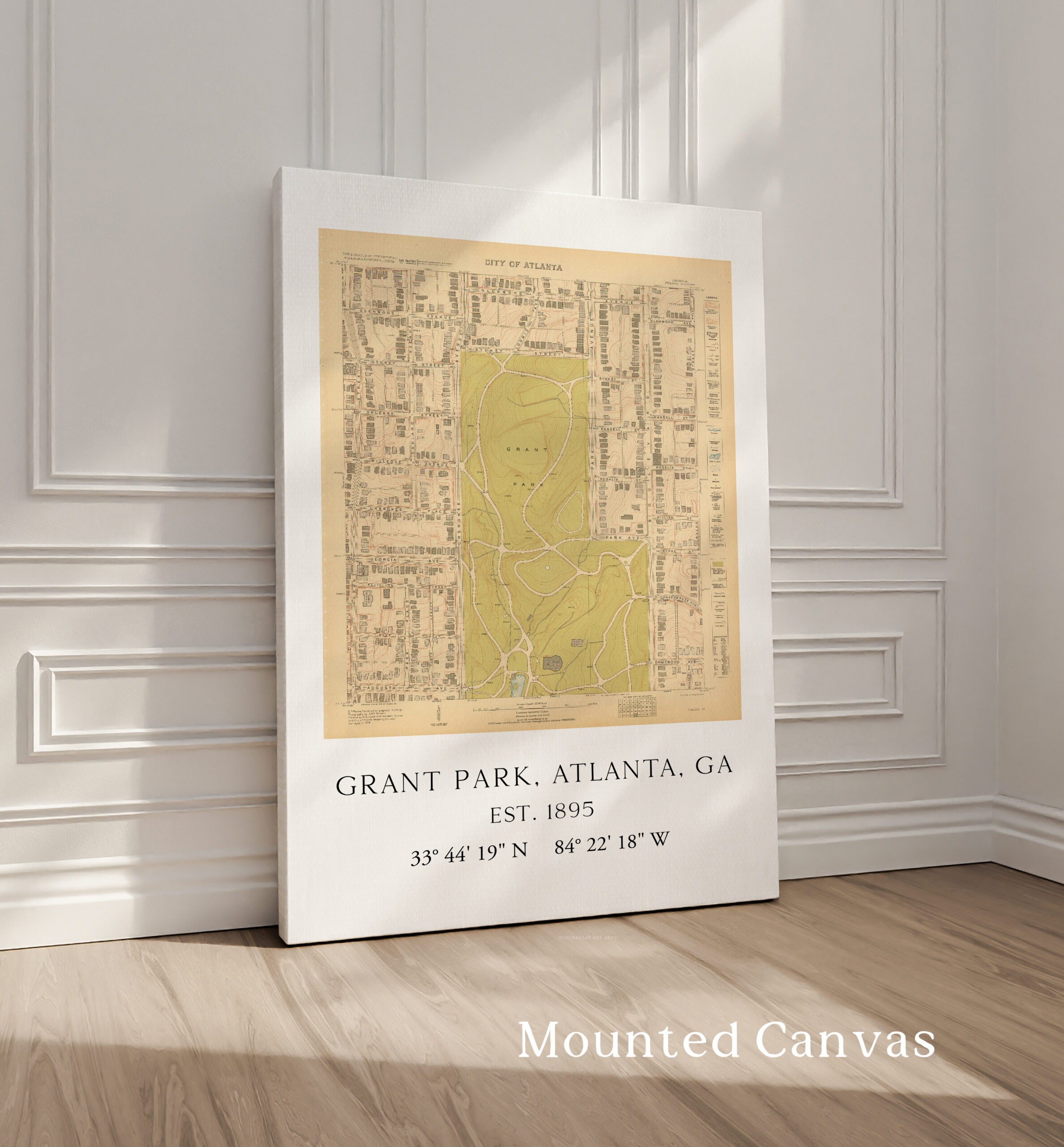 Grant Park, Atlanta, Georgia Vintage Map with GPS Coordinates Minimalist Art Print - Image 2