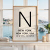 New York Typography Print, NYC Minimalist Wall Art, GPS Coordinates
