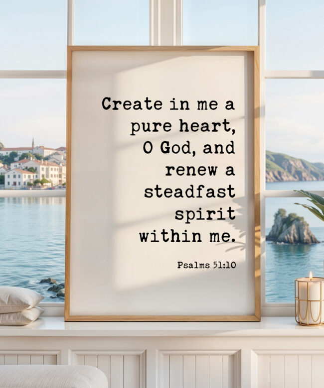Psalm 51:10 Wall Art, Create In Me A Pure Heart Print, Christian Bible Verse Decor
