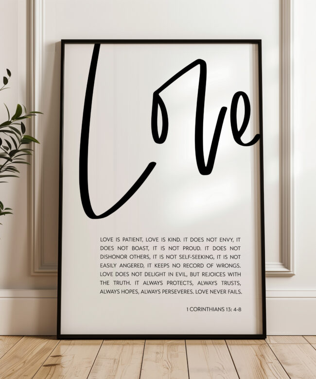Love Is Patient Art Print, 1 Corinthians 13:4-8, Wedding Gift
