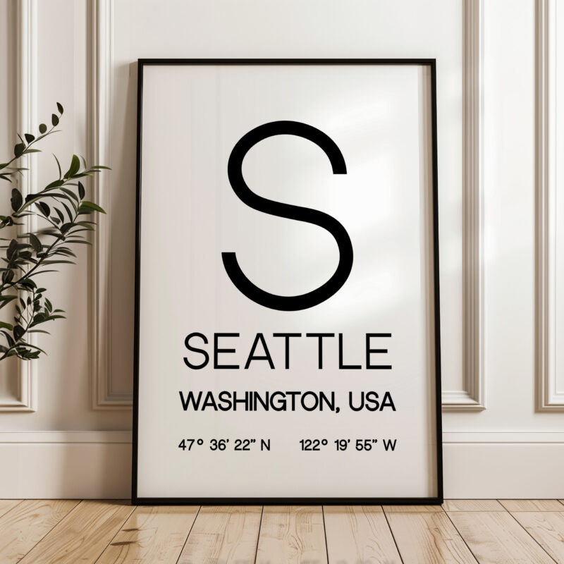 Seattle, Washington with GPS Coordinates Typography Wall Art Print - Image 5