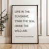 Live in the sunshine, swim the sea, drink the wild air. Ralph Waldo Emerson Quote • Typography Art Print