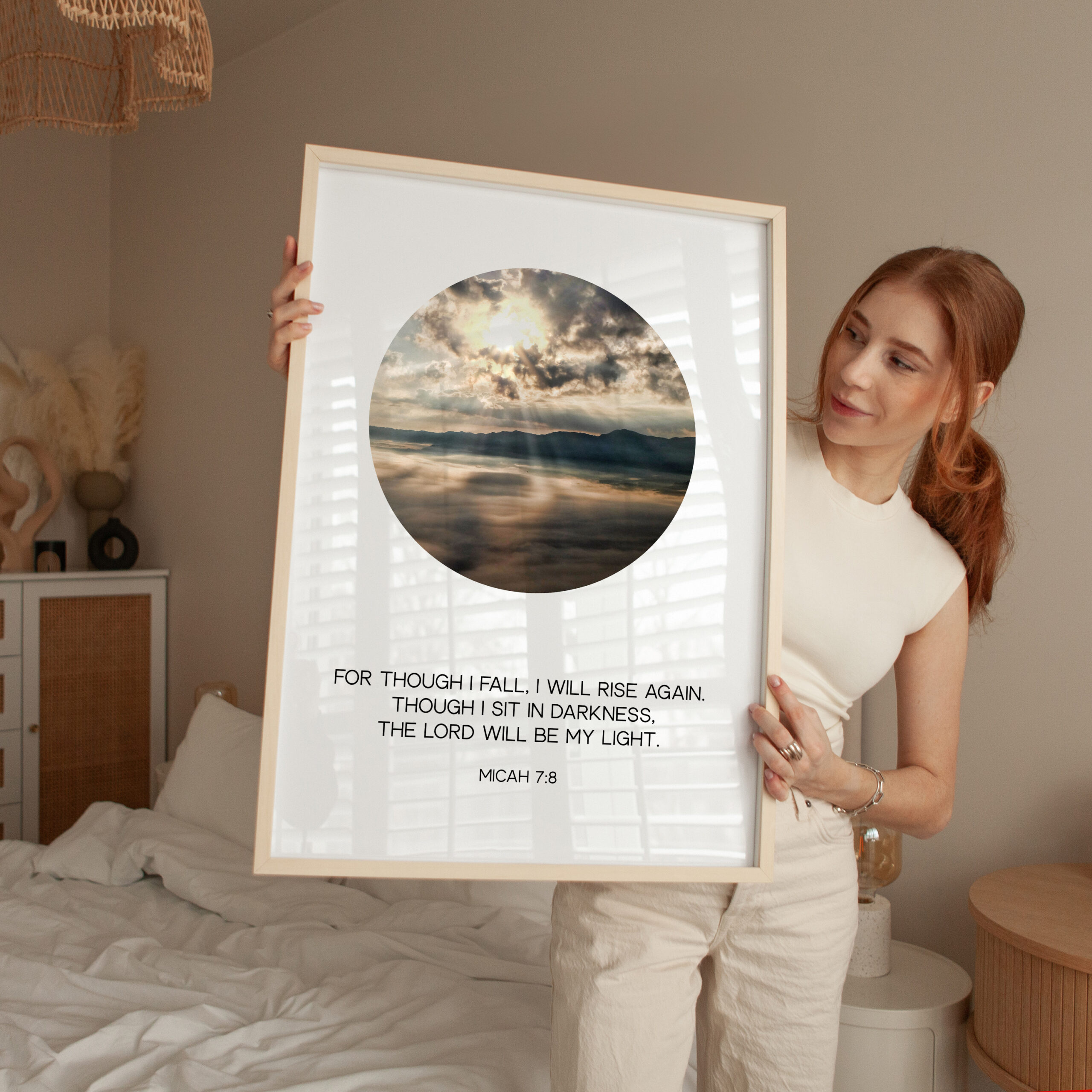 For though I fall, I will rise again. Though I sit in darkness, the Lord will be my light. • Micah 7:8 • Typography Art Print • Christian - Image 3