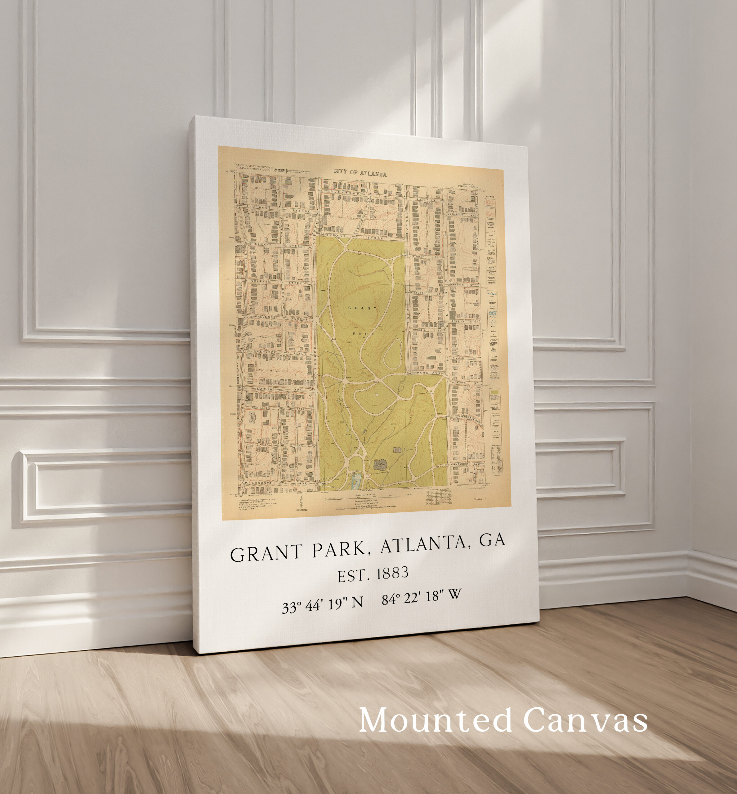 Grant Park, Atlanta, Georgia Vintage Map with GPS Coordinates Minimalist Art Print - Image 2