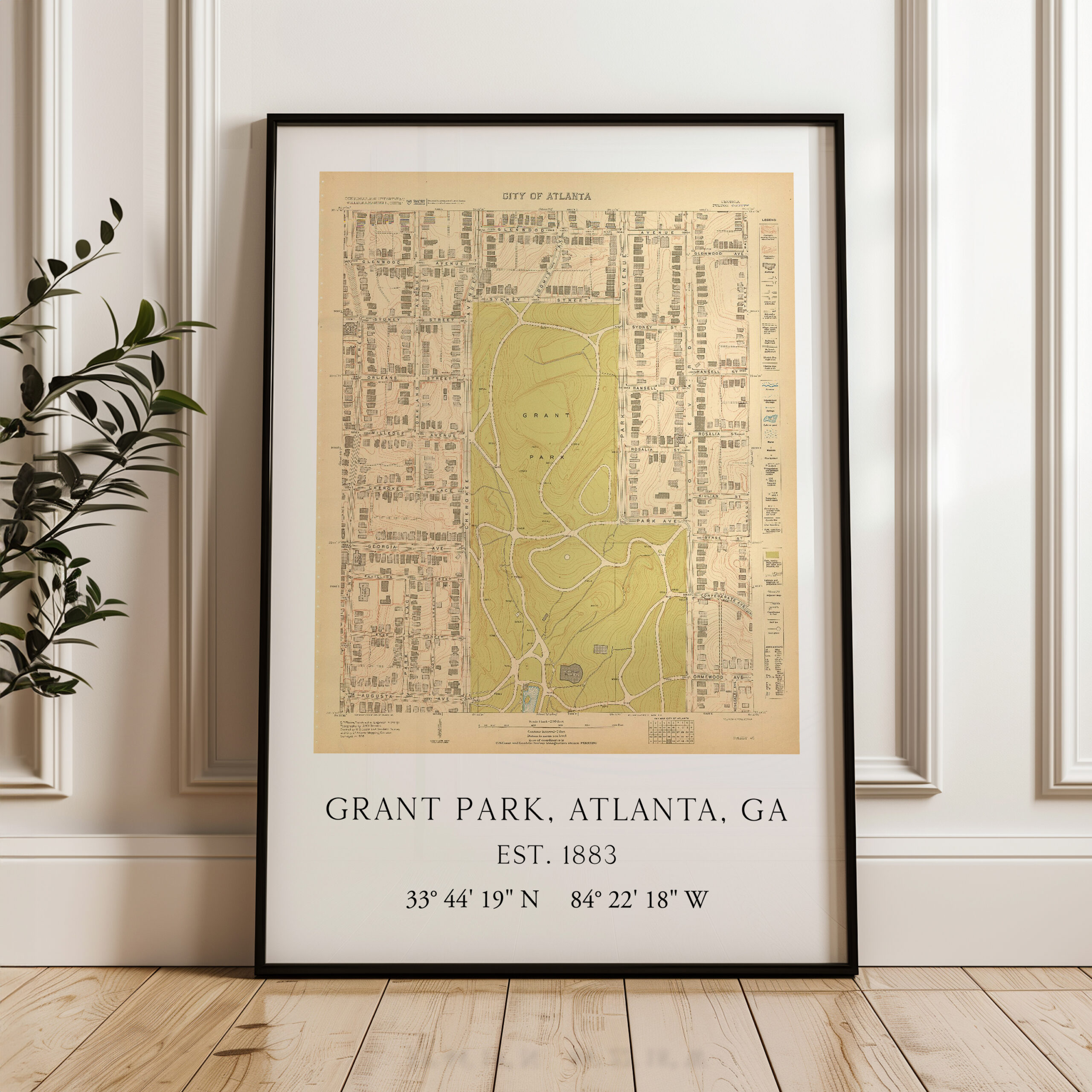 Grant Park, Atlanta, Georgia Vintage Map with GPS Coordinates Minimalist Art Print - Image 4