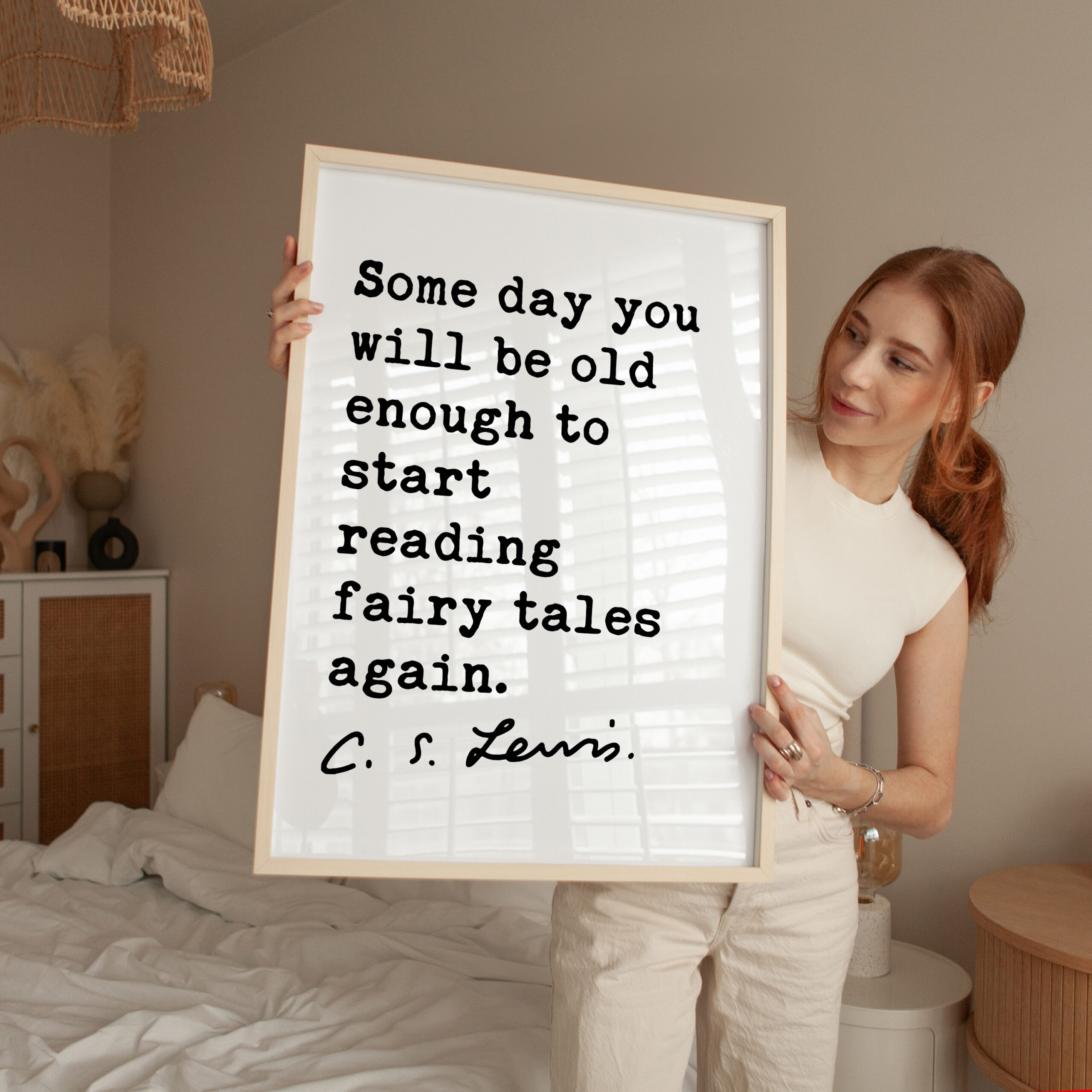 Some day you will be old enough to start reading fairy tales again. C.S. Lewis Quote Typography Art Print - Image 3