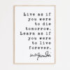 Mahatma Gandhi Quote Live as if you were to die tomorrow. Learn as if you were to live forever. Typography Art Print