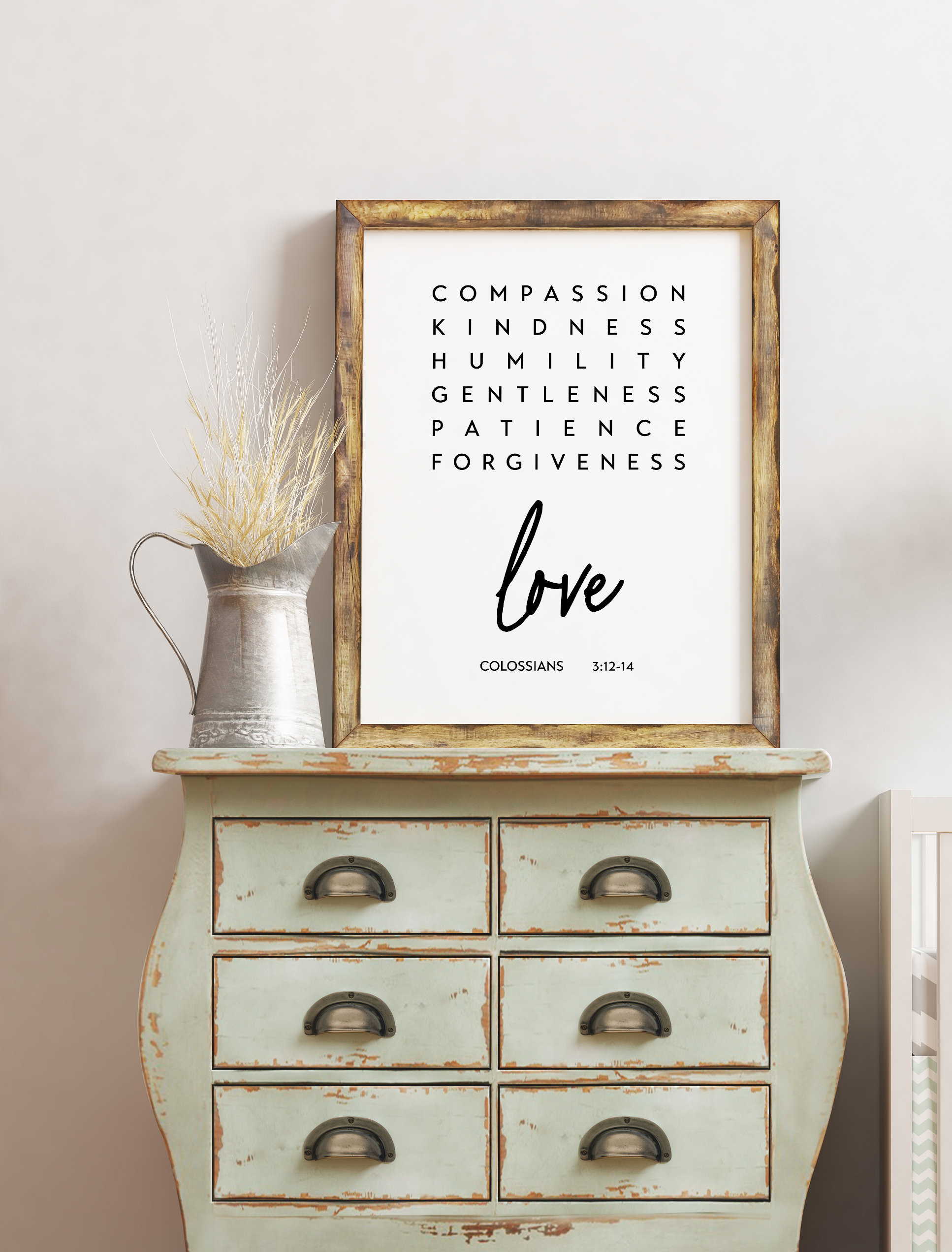 Compassion Kindness Humility Gentleness Colossians 3:12-14 Art Print - Faith Quotes - Religious Scripture - Bible Verse Art - Image 2