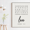 Compassion Kindness Humility Gentleness Colossians 3:12-14 Art Print - Faith Quotes - Religious Scripture - Bible Verse Art
