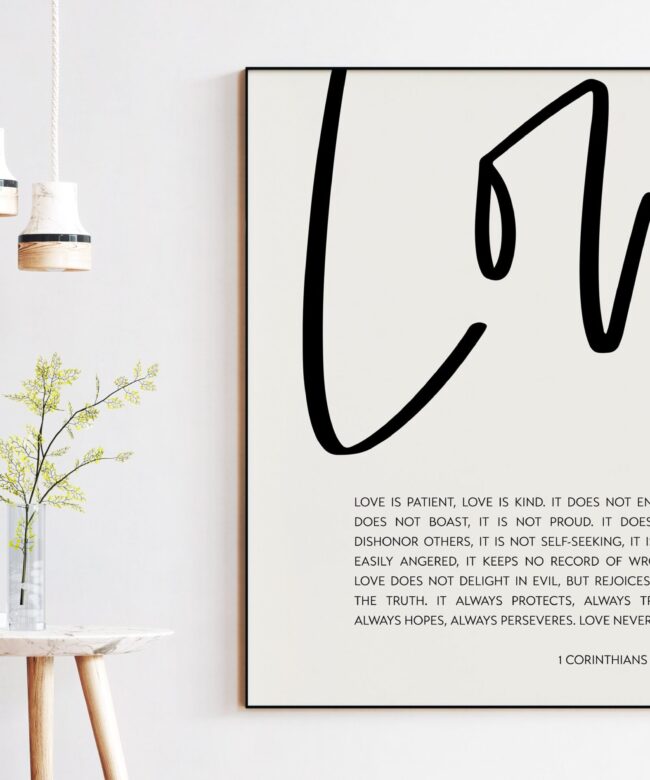 Love is Patient, Love is Kind. 1 Corinthians 13:4-8 Art Print (k) - Religious Scripture - Wedding Gift Quote - Bible Verse Art