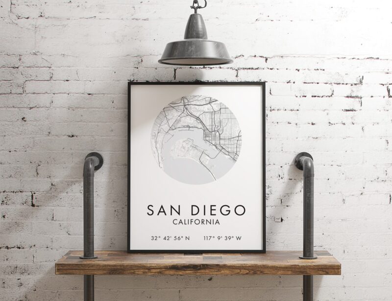 San Diego, California City Street Map with GPS Coordinates Art Print - Office - Home Decor - Restaurant - Apartment - Condo - Typography - Image 2