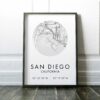 San Diego, California City Street Map with GPS Coordinates Art Print - Office - Home Decor - Restaurant - Apartment - Condo - Typography
