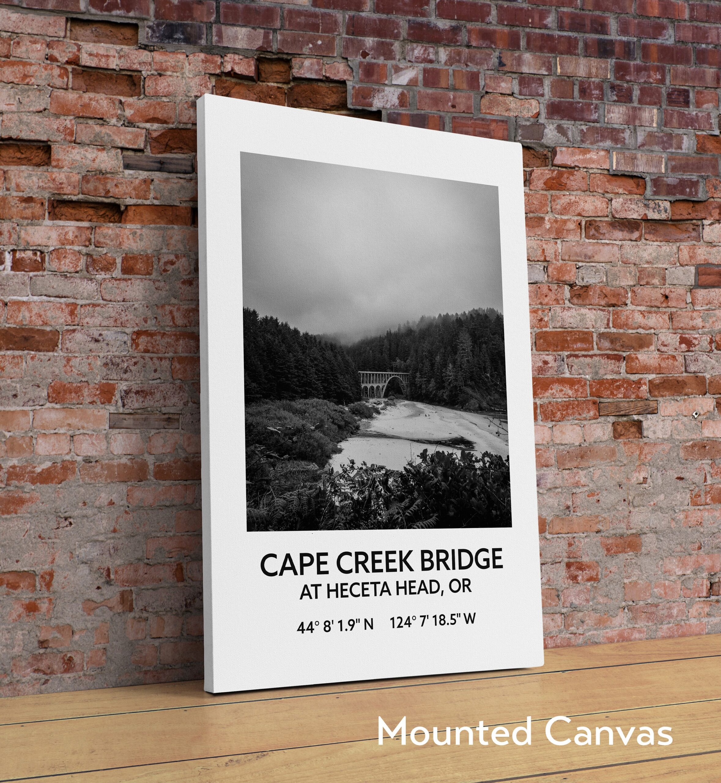 Cape Creek Bridge At Heceta Head, Oregon with GPS Coordinates Black & White Art Print - Travel - Oregon - Hwy 101 - Oregon Coast - Image 3
