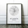 Atlanta, Georgia City Street Map, with GPS Art Print - Office - Home Decor - Restaurant - Apartment - Condo - Typography