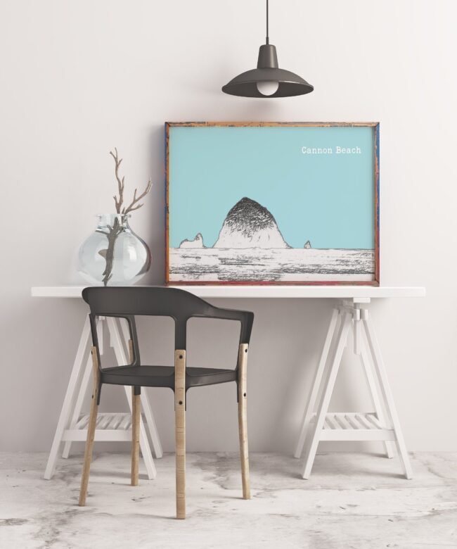 Cannon Beach Oregon Vintage Design Minimalist Art Print - Oregon Coast Art - Cannon Beach Art- Haystack Rock