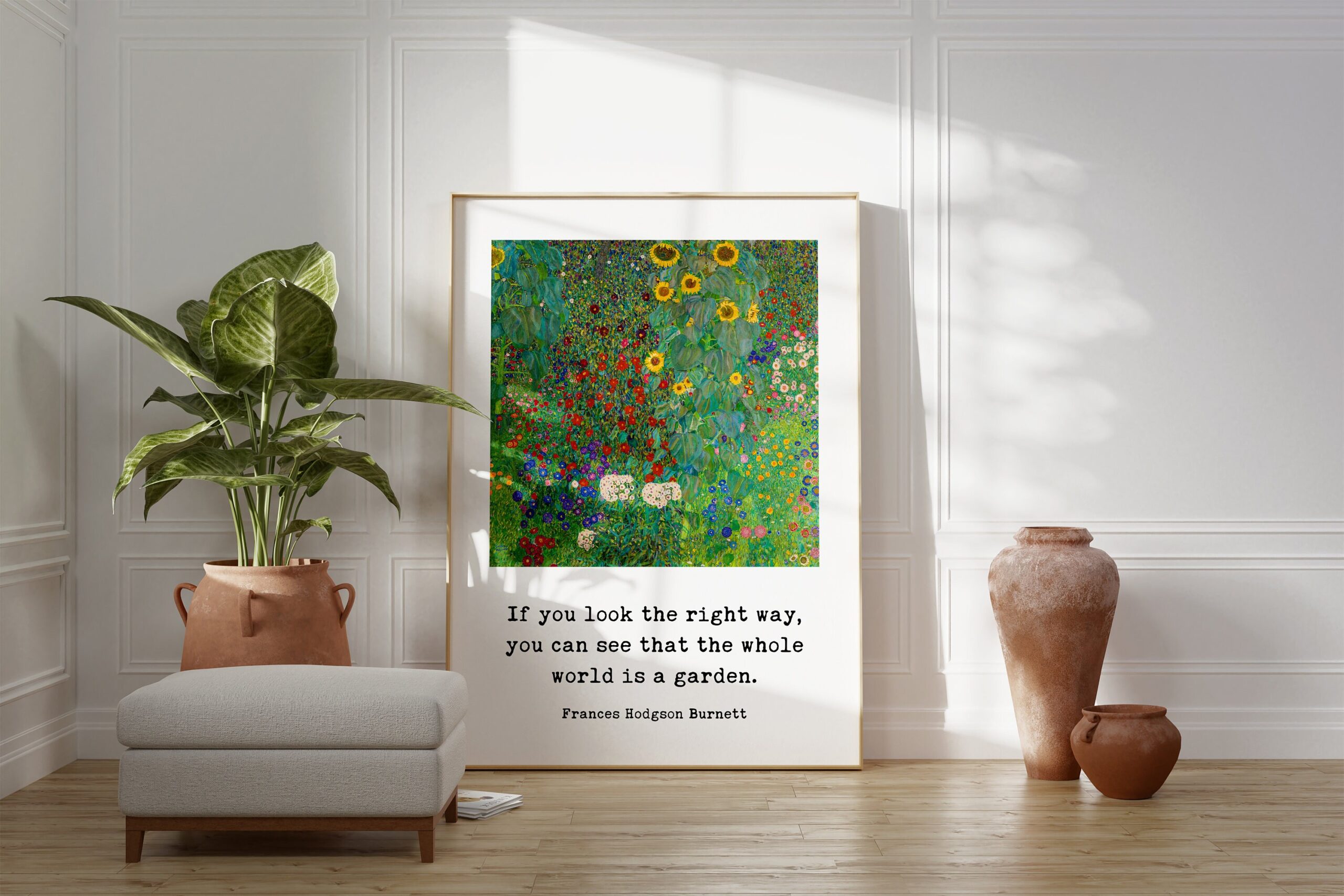 If you look the right way, you can see that the whole world is a garden. - Frances Hodgson Burnett Typography Gustav Klimt Art Print - Image 3