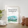 Aesop Quote - Adventure is Worthwhile. with Watercolor Mountain Typography Art Print Travel Quotes - Personal Growth - Wisdom