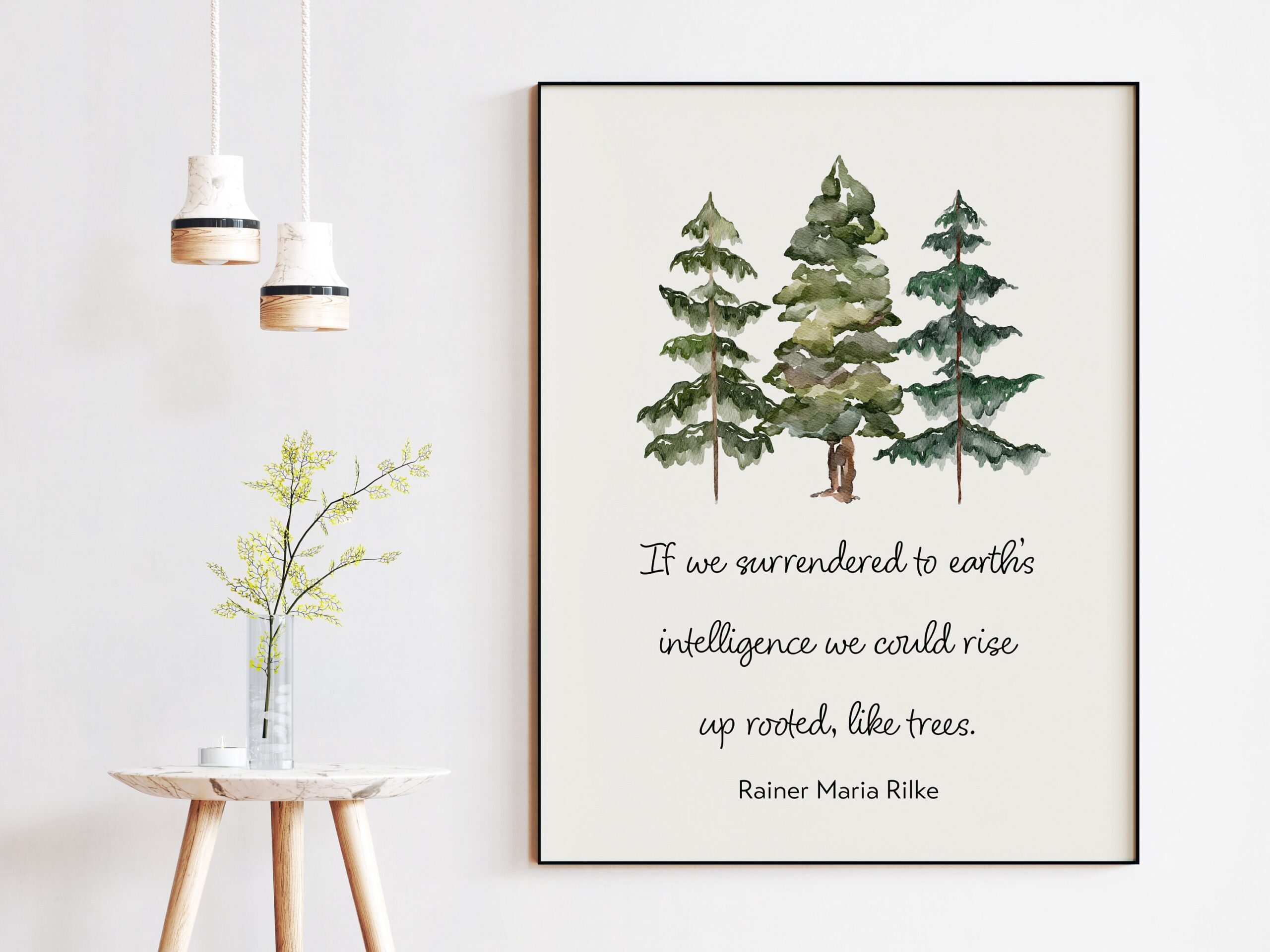 Rainer Maria Rilke Quote - If we surrendered to earth’s intelligence we could rise up rooted, like trees. Typography Watercolor Art Print - - Image 2