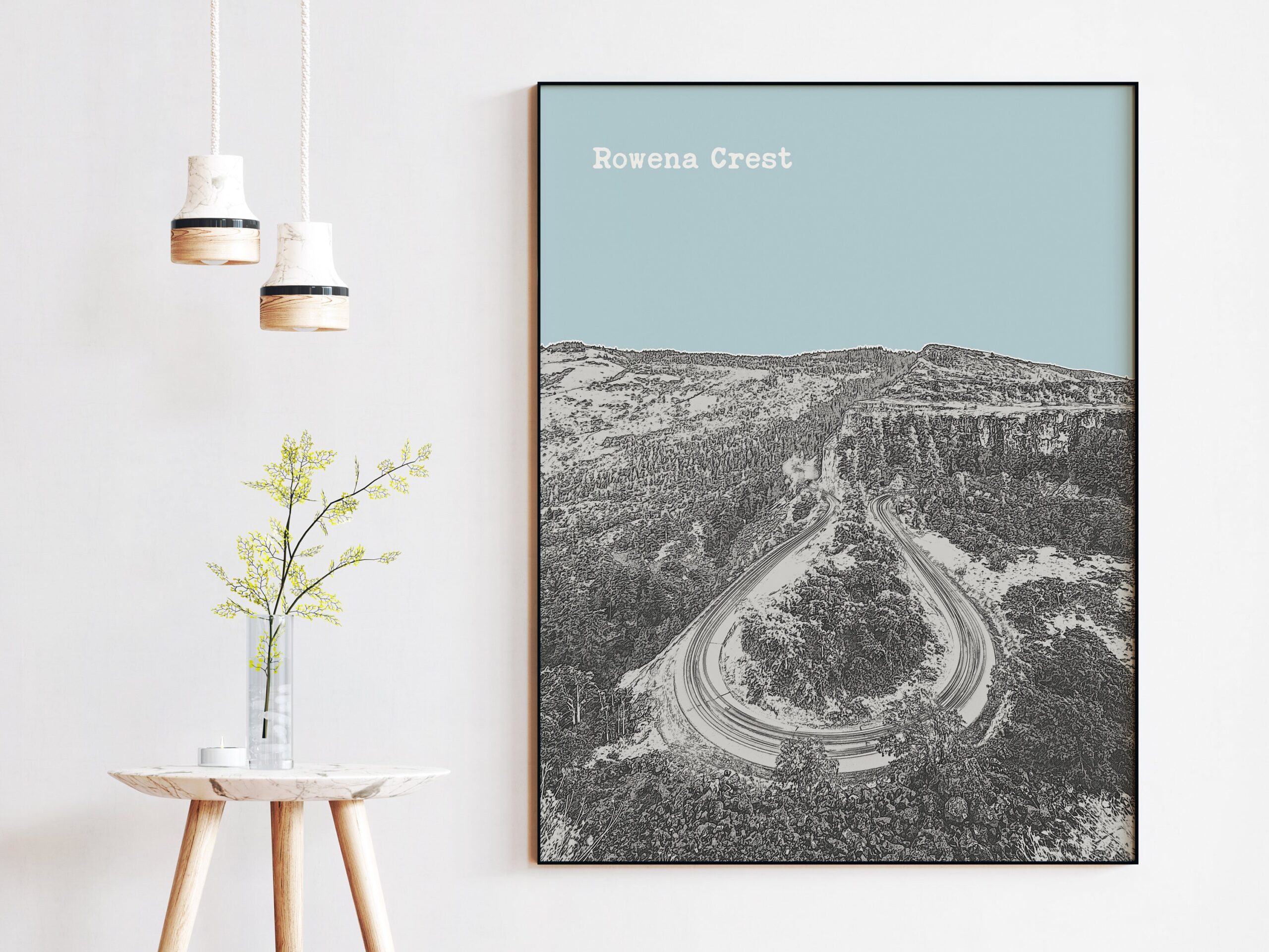 Rowena Crest at Columba River Gorge - Oregon Skyline Vintage Design Minimalist Art Print – Rowena Crest Art Print - Oregon Art Print - Image 2