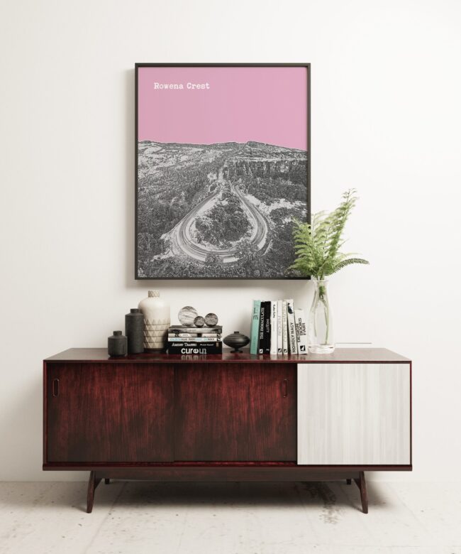 Rowena Crest at Columba River Gorge - Oregon Skyline Vintage Design Minimalist Art Print – Rowena Crest Art Print - Oregon Art Print