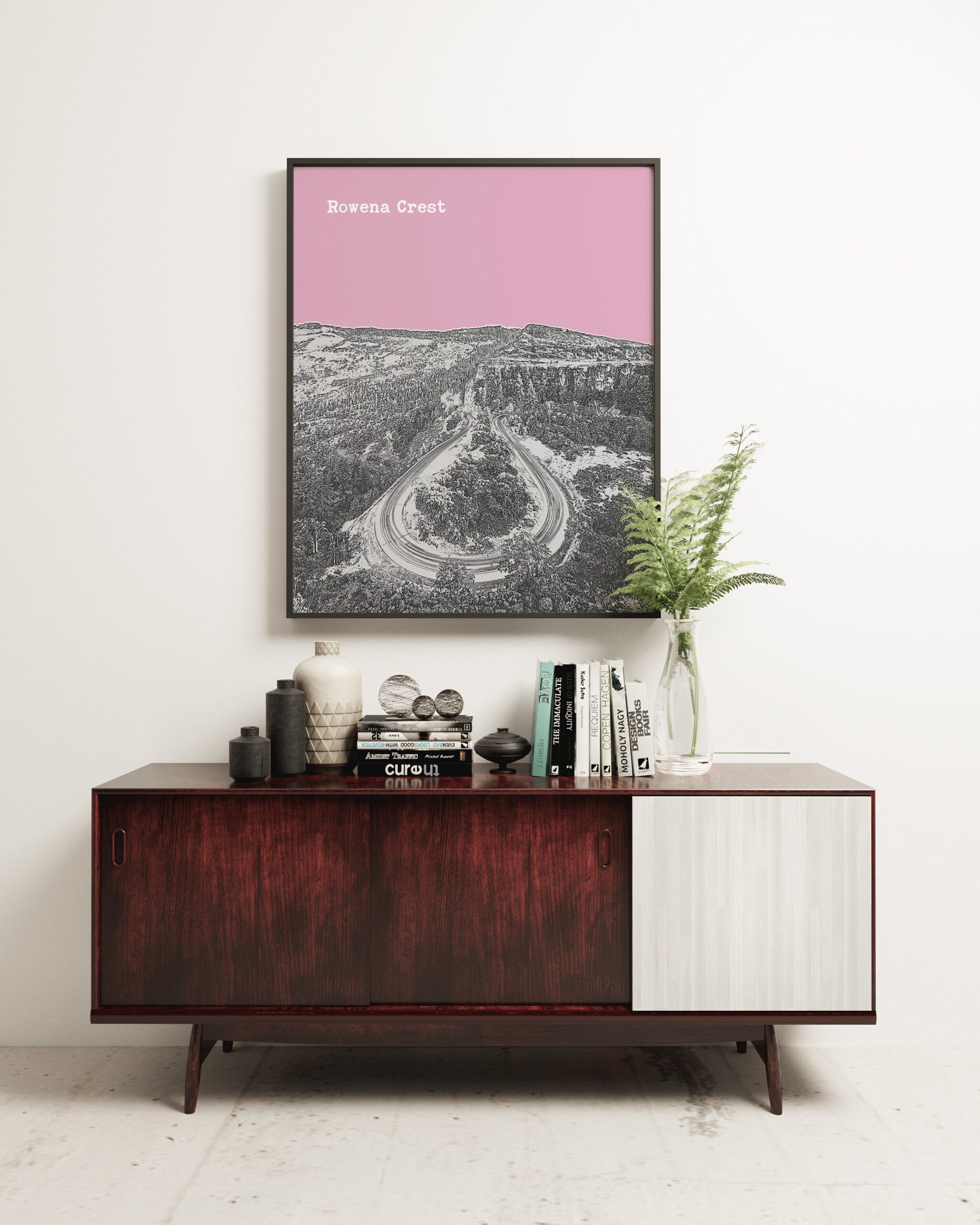 Rowena Crest at Columba River Gorge - Oregon Skyline Vintage Design Minimalist Art Print – Rowena Crest Art Print - Oregon Art Print