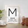 Miami, Florida with GPS Coordinates Typography Art Print - Travel Home Wall Decor Miami, Florida with GPS Coordinates Typography Art Print - Travel Home Wall Decor