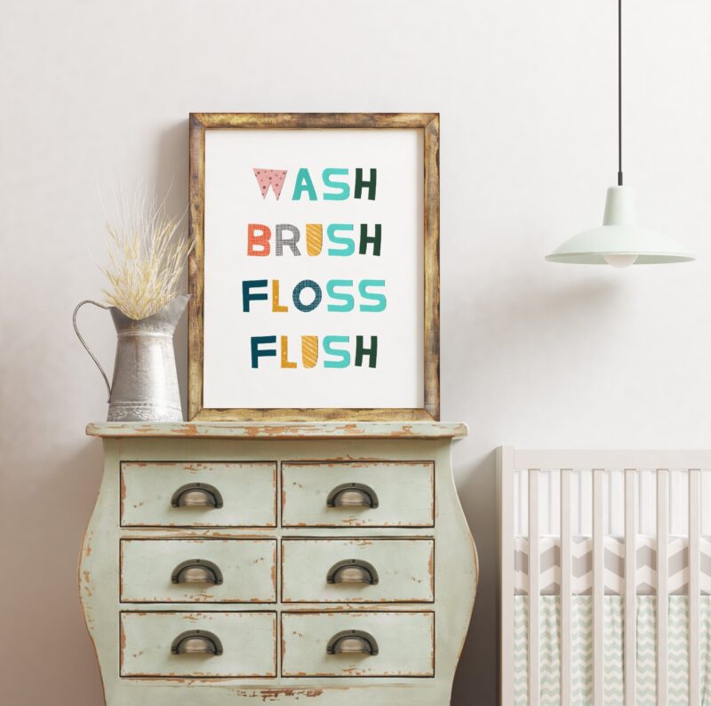 Wash Brush Floss Flush Bathroom Wall Art, Childs Bathroom Art, Kids Bathroom Art, Children's Bathroom Wall Art - Image 2