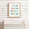 Wash Brush Floss Flush Bathroom Wall Art, Childs Bathroom Art, Kids Bathroom Art, Children's Bathroom Wall Art