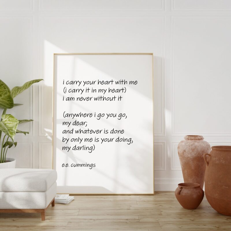 ee cummings Quote - I Carry Your Heart with Me ( I Carry it in My Heart) Art Print- Handwritten Love Poem, Wedding Gift, Quote, Friendship - Image 3