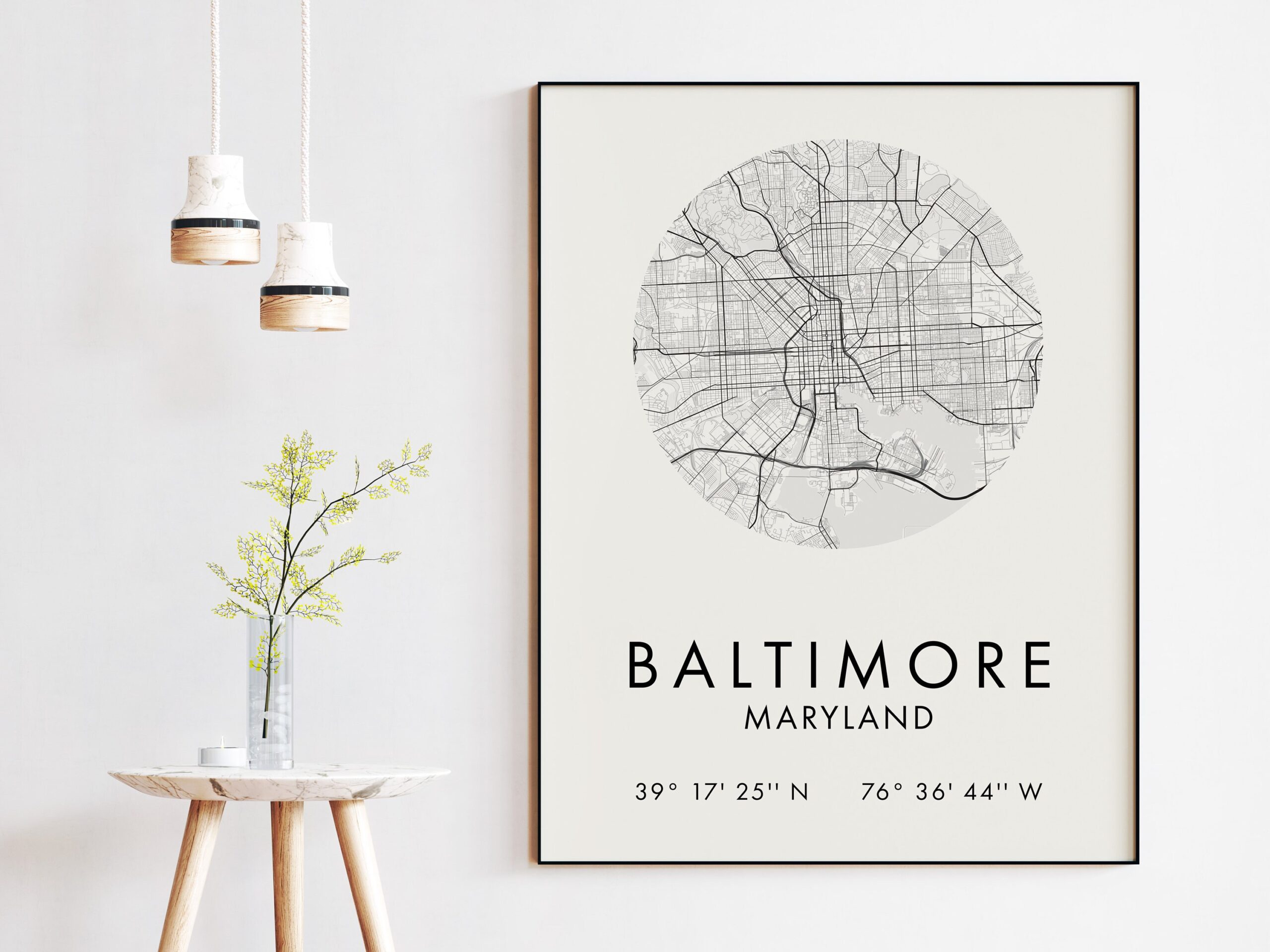Baltimore, Maryland City Street Map with GPS Coordinates Art Print - Office - Home Decor - Restaurant - Apartment - Condo - Typography - Image 3