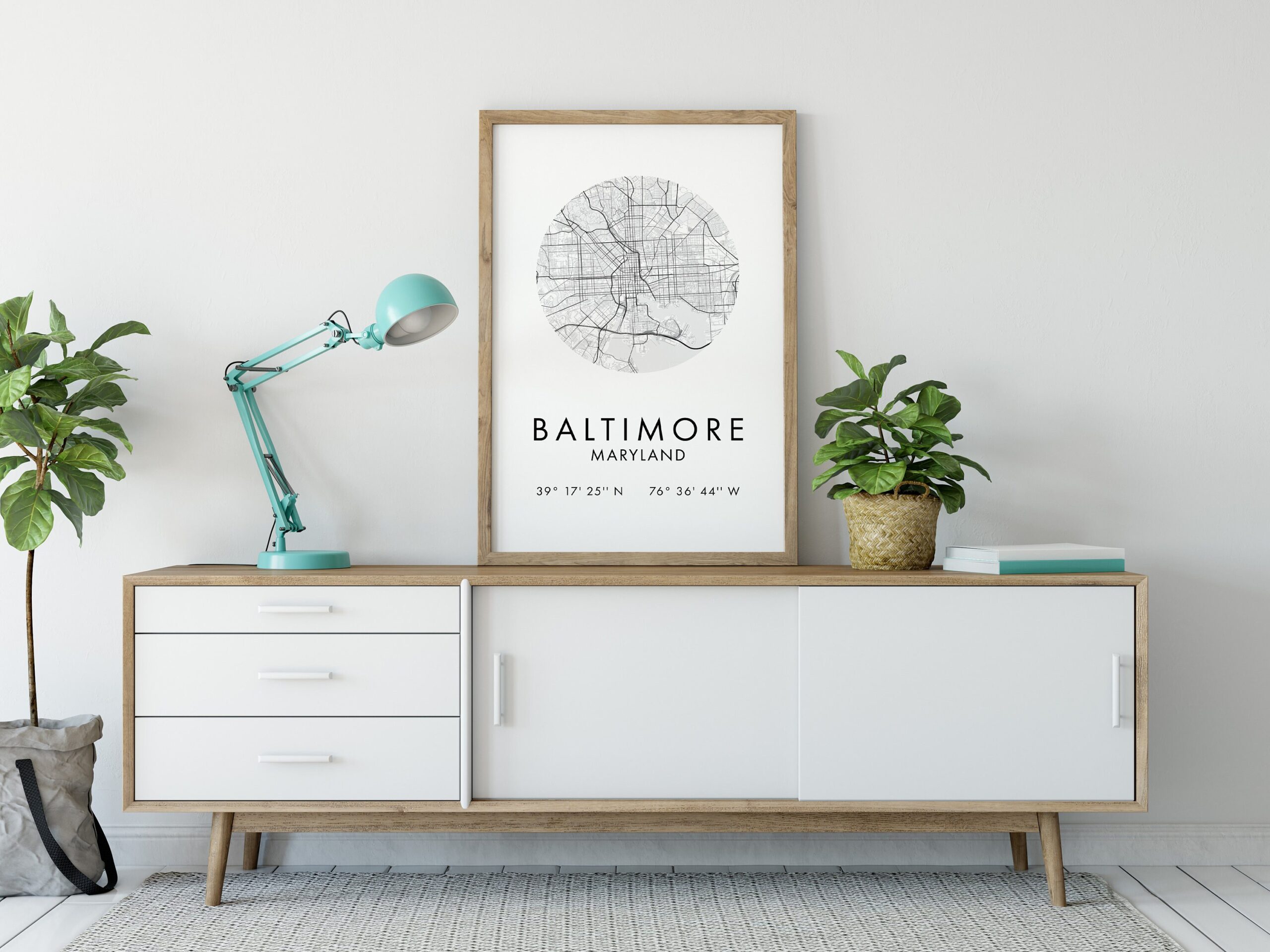 Baltimore, Maryland City Street Map with GPS Coordinates Art Print - Office - Home Decor - Restaurant - Apartment - Condo - Typography - Image 2
