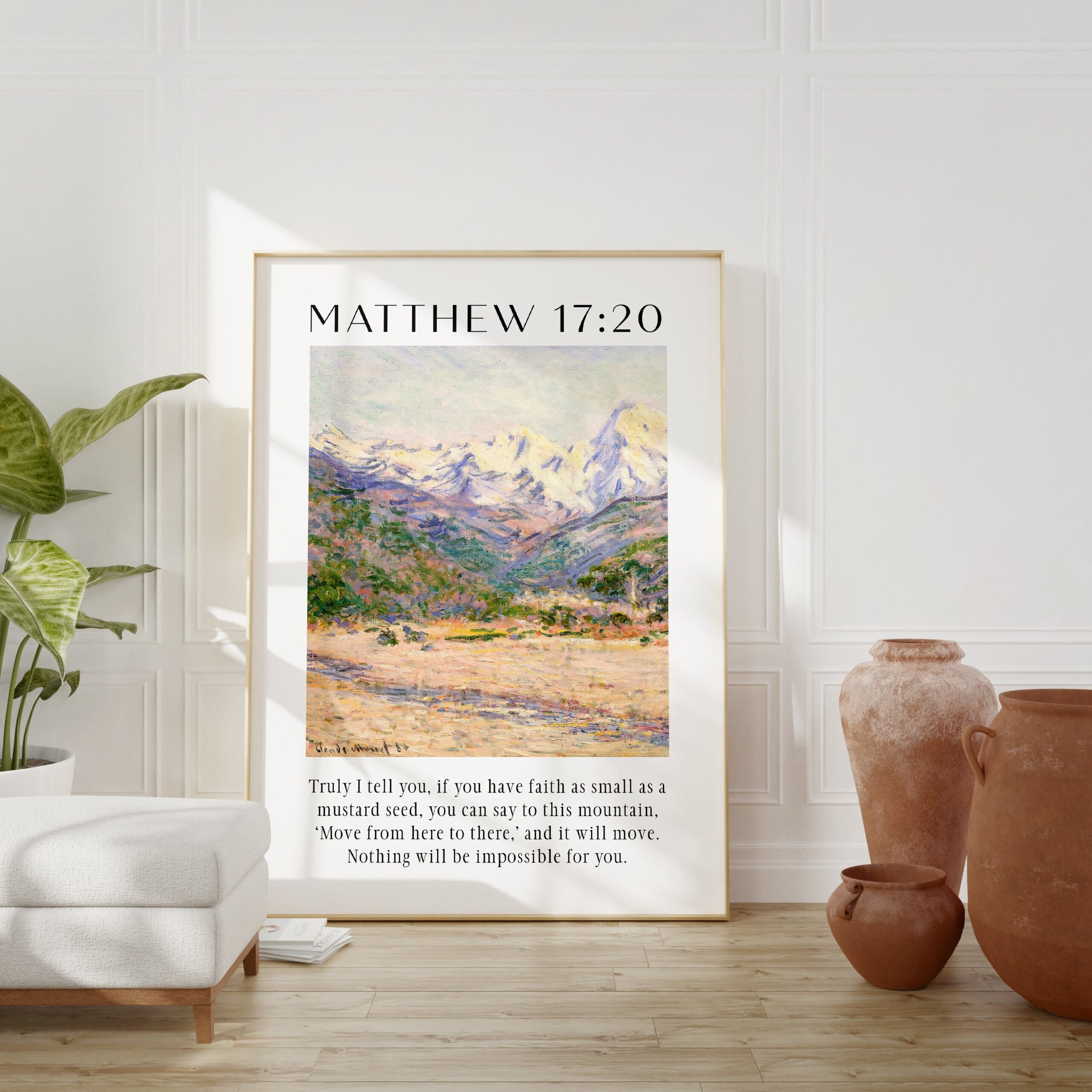 Matthew 17:20 Faith as Small as a Mustard Seed Art Print with Claude Monet The Valley of the Nervia Painting - Bible Verse - Christian - Image 3